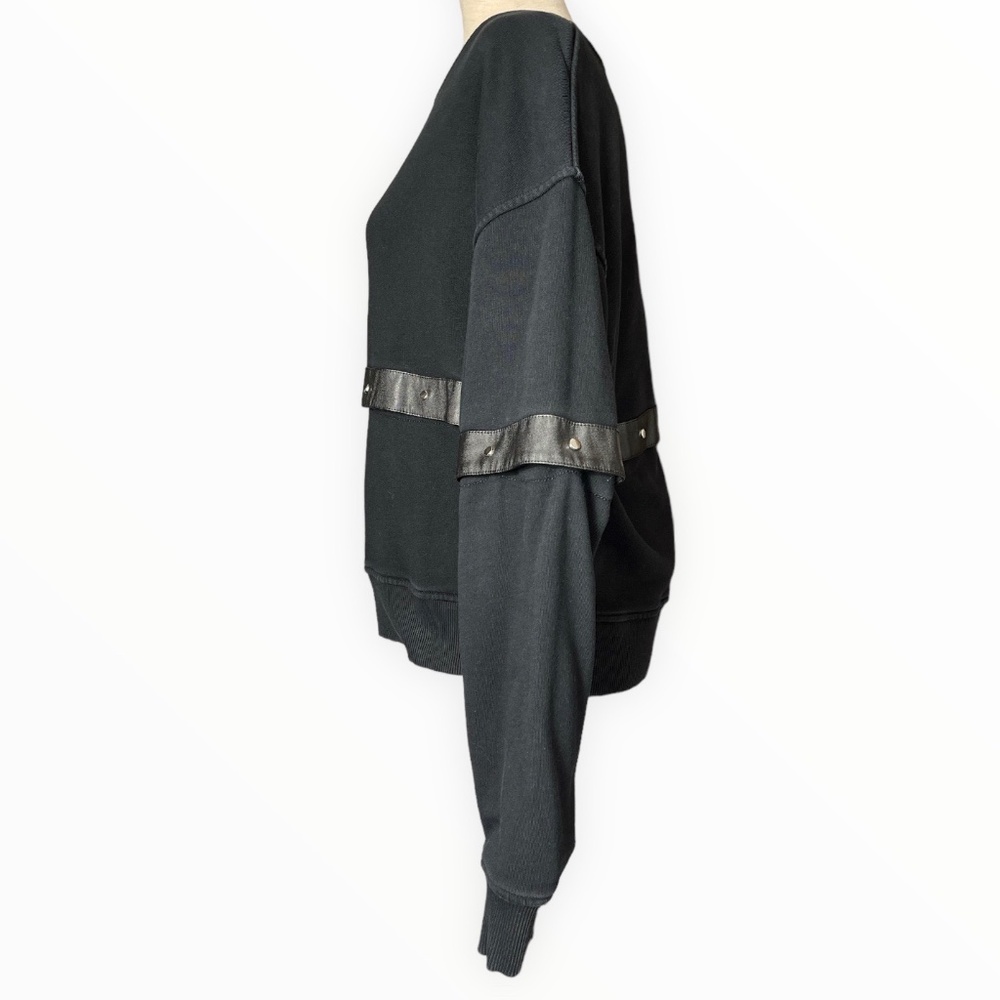 Diesel Convertible Black Sweatshirt with Faux Leather Trim and Silver Snaps - Picture 5 of 12